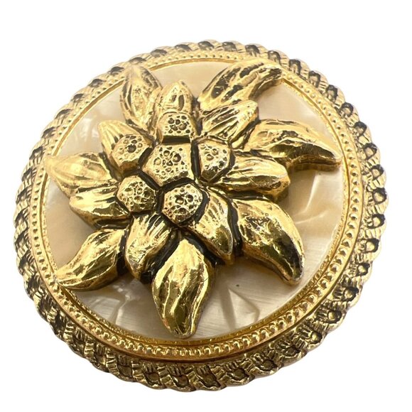 Vtg West Germany 3D Dress Scarf Clip Floral Dahlia MOP Rope Edge Gold Tone MCM - Picture 3 of 6